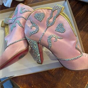 Christian Louboutin Lassodita Pink Embellished Heeled Boots